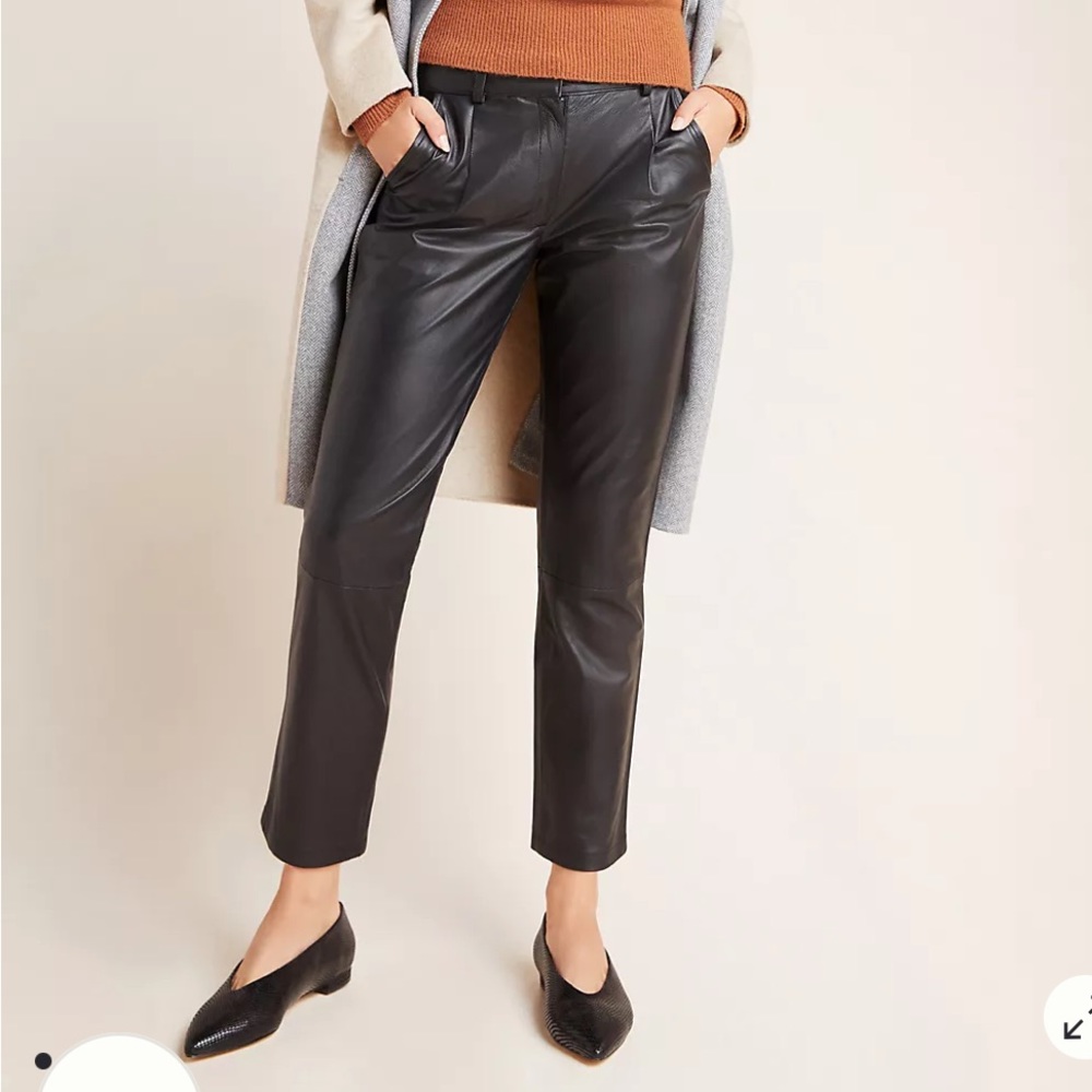 NWT genuine leather pleated trousers